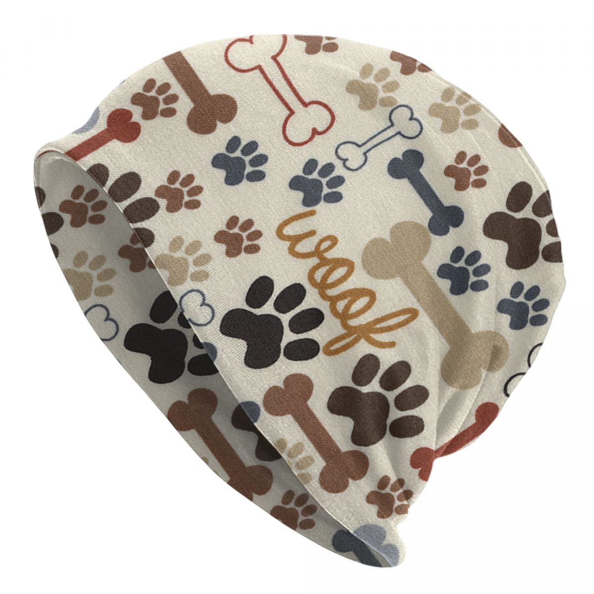 Dogs Paws And Bones Paw Print Bonnet Hats Street Knitting Hat For Warm Winter Cute Pet Animal Footprint Skullies Bea